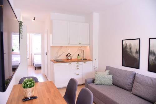 a living room with a couch and a table at Apartamenty Turystyczna 25 in Kudowa-Zdrój