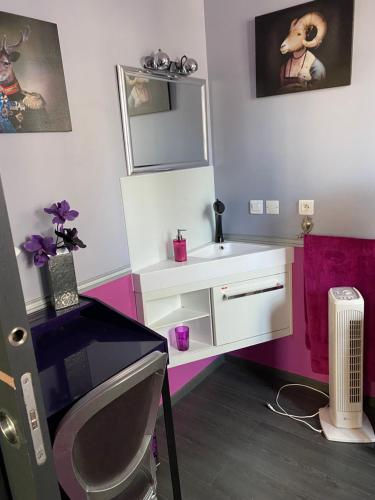 a bathroom with a sink and a mirror at Lyon City Home's Bed & Breakfast in Villeurbanne