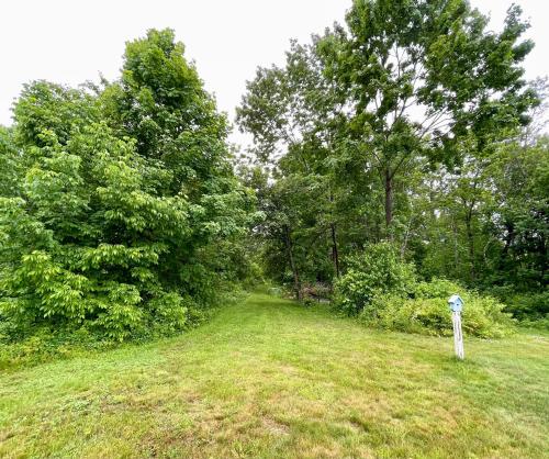 a grassy field with a parking meter in the middle at Seascape Motel & Cottages in Belfast