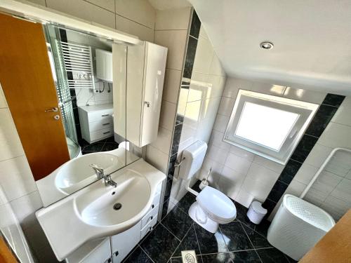 a bathroom with a sink and a toilet at Barbariga apartments in Vodnjan