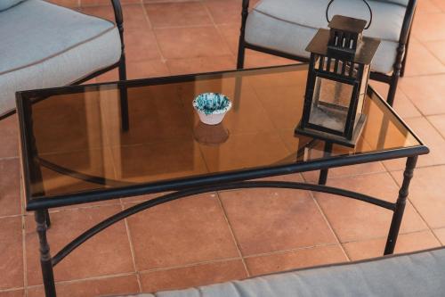 a glass coffee table with a plant on top of it at Casa di Melo - Organic Country Hotel in Cassibile