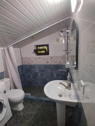 a bathroom with a sink and a toilet at Апарт-отель "У речки" in Kuchkisabano