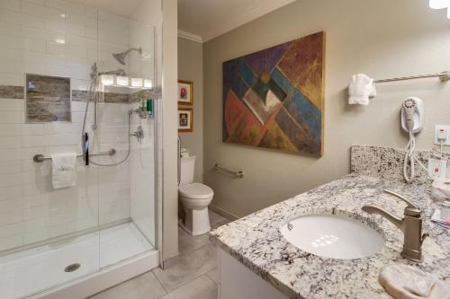 a bathroom with a sink and a shower at Twin Peaks Lodge & Hot Springs in Ouray