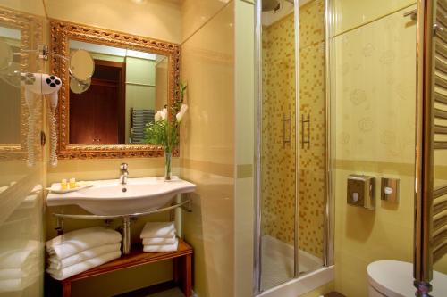 a bathroom with a sink and a shower at Hotel Serena srl in Rome