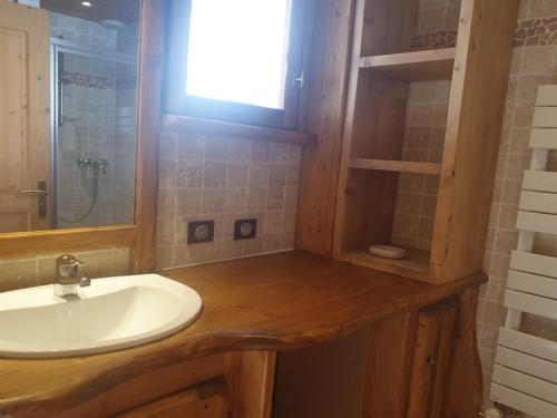 a bathroom with a sink and a glass shower at Appartement La Rosière, 3 pièces, 4 personnes - FR-1-275-131 in La Rosière
