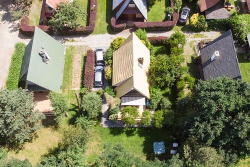 an aerial view of a house with a garden at Domek Letniskowy Głebinów in Nysa
