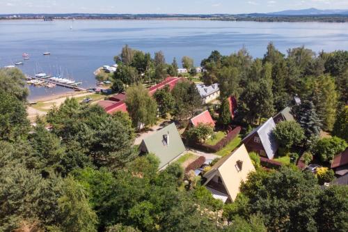 an aerial view of a small town next to the water at Domek Letniskowy Głebinów in Nysa