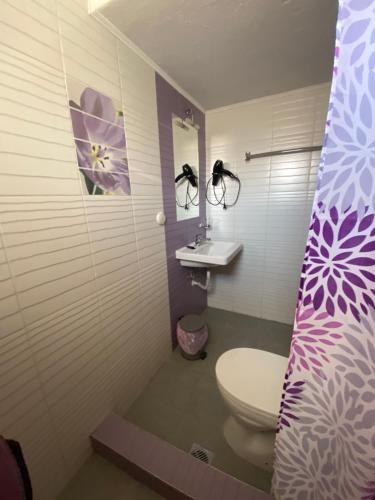 uma casa de banho com um WC e um lavatório em Maki Apartment em Paralia Katerinis