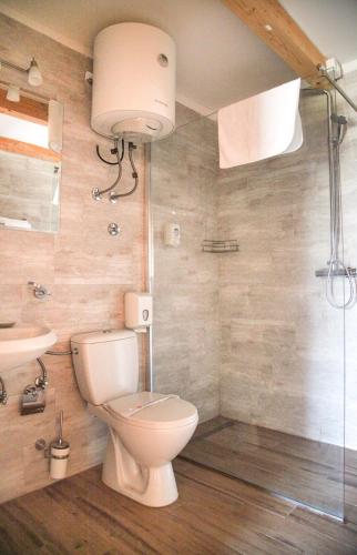 a bathroom with a toilet and a sink and a shower at S Club Resort Hotel Aqua Park and Spa in Belgrade