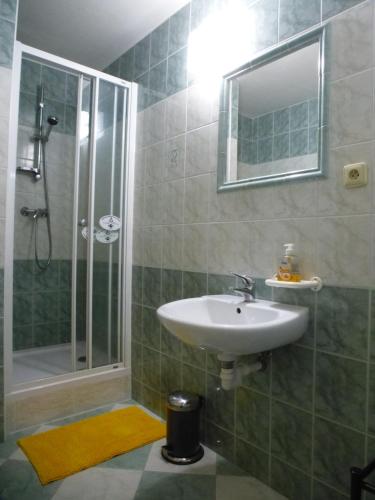 a bathroom with a sink and a shower at Ubytování Lyžařská škola in Kubova Huť