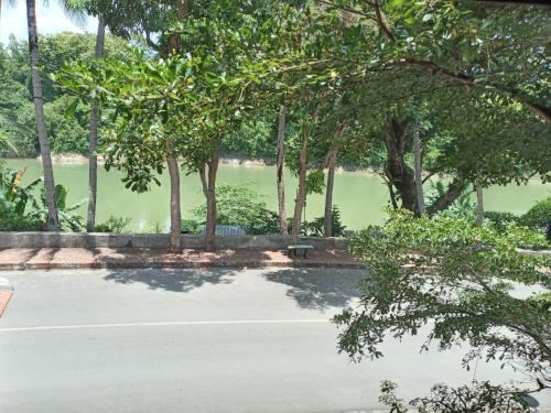 a park with trees and a body of water at Luang Prabang Villa Sirikili River View in Luang Prabang