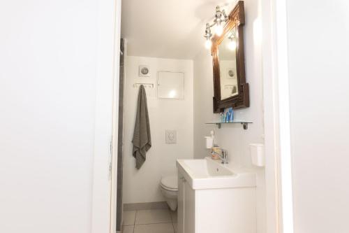 a white bathroom with a toilet and a sink at LE STUDIO SELESTADIEN in Sélestat