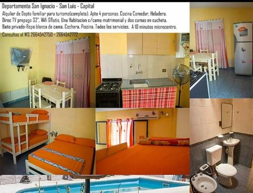 a collage of photos of a kitchen and a living room at Departamento San Ignacio in San Luis