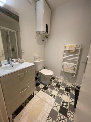 La salle de bains est pourvue d'un lavabo et de toilettes. dans l'établissement Beau studio centre ville, à Moulins