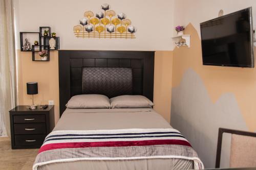 a bedroom with a bed and a flat screen tv at Departamento Orellana 9 in Chetumal
