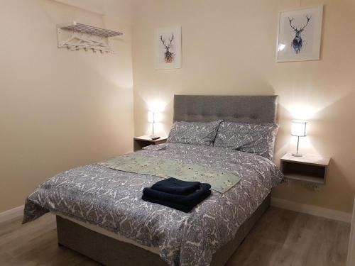 um quarto com uma cama com 2 candeeiros em ambos os lados em Grant Rooms em Derry Londonderry