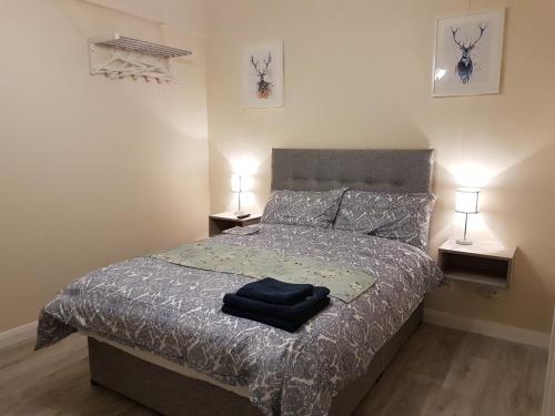 a bedroom with a bed with two lamps on both sides at Grant Rooms in Derry Londonderry