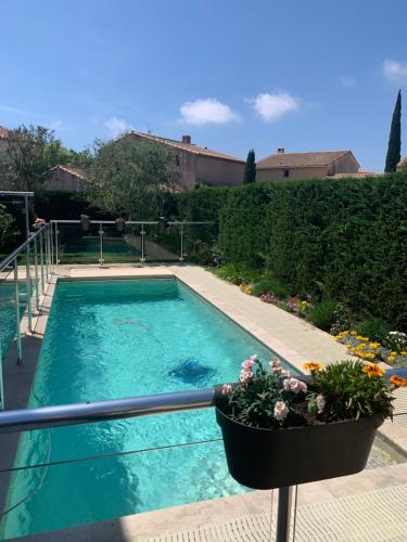 basen z doniczką obok niego w obiekcie Villa Elimia piscine privée & chauffée w mieście Antibes