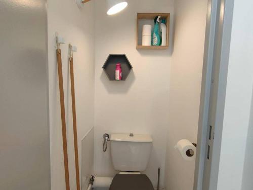 een badkamer met een toilet en een plank aan de muur bij Studio Cauterets, 1 pièce, 4 personnes - FR-1-234-242 in Cauterets