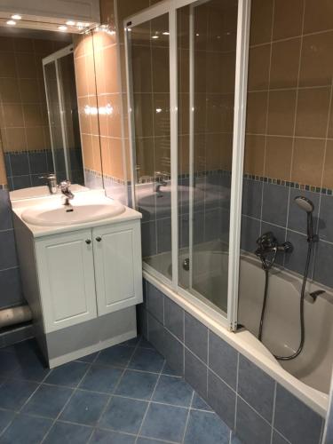 une salle de bain avec une douche, un lavabo et une baignoire dans l'établissement Studio w/ balcony ideal for congress & holidays, à Cannes