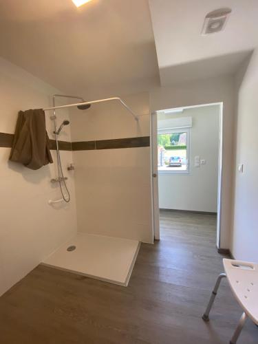 a bathroom with a shower in a room at Hotel Le Chalet in Sainte-Marie-de-Campan