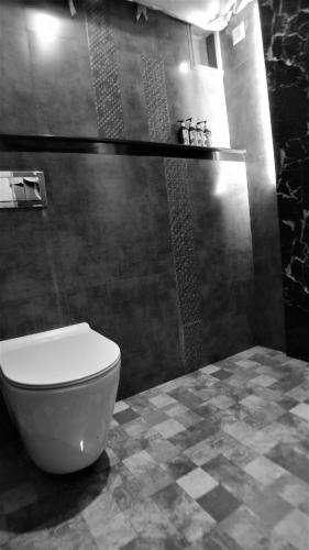a bathroom with a toilet and a shower at The Bugyal in Kanatal
