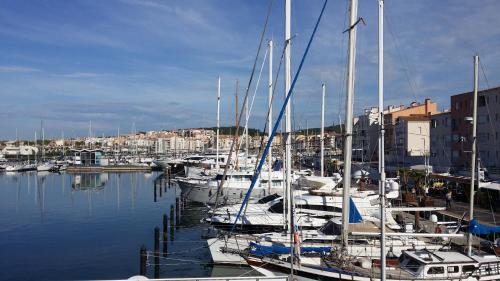 a bunch of boats are docked in a marina at La Voile D' Or in Cap d'Agde