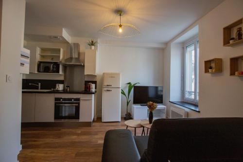un soggiorno con cucina completa di frigorifero di Faubourg des voyageurs n°6 a Saran