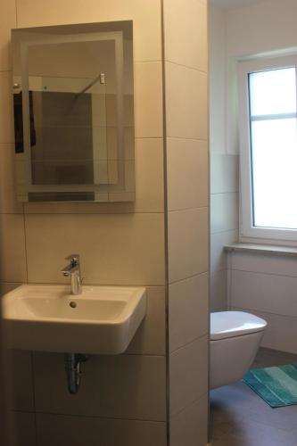 a bathroom with a sink and a toilet at Landperle Darze in Altenhof
