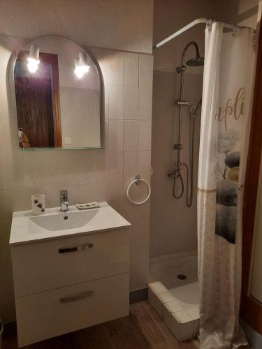 une salle de bain avec un lavabo et une douche dans l'établissement Gîte Le COZILLON, à Cozes