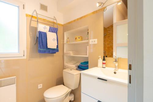 a bathroom with a toilet and a sink at Studio de charme Le Rose, 20m2, dans propriété au calme avec piscine by Le mas de Louise et Sacha in Solliès-Toucas