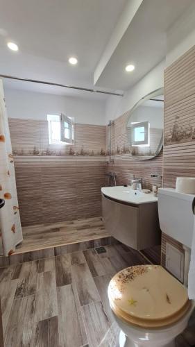 a bathroom with a tub and a toilet and a sink at Iulia Sulina Deluxe in Sulina