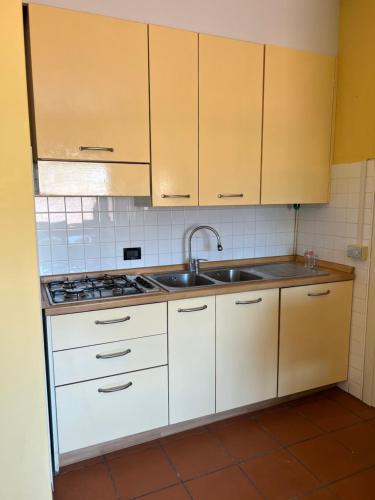 a kitchen with white cabinets and a sink at Casa Gellera Via Nottolini 119 in Lucca
