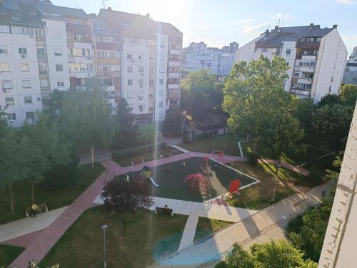 an aerial view of a park in a city at Serbian home, Gandijeva 162 in Belgrade