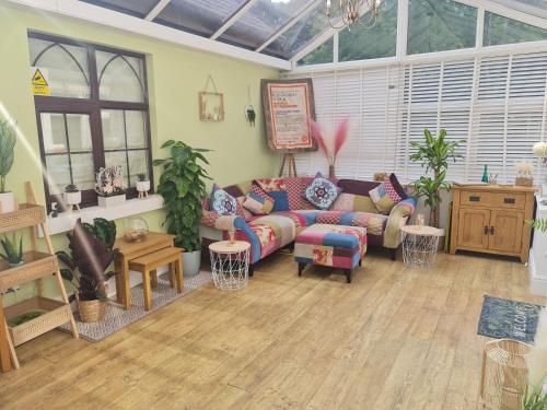 a living room with a couch and some plants at Rainworth Lodge in Nottingham