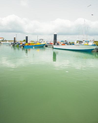 a group of boats are docked in the water at Evasion en plein cœur de la ville T2 Jacuzzis Sauna et piscine au centre de Port-Louis in Port-Louis
