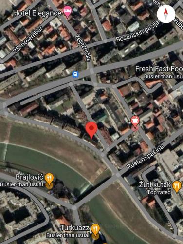 a map of a street with a red marker at Lala Boho apartment 2nd floor in Sarajevo