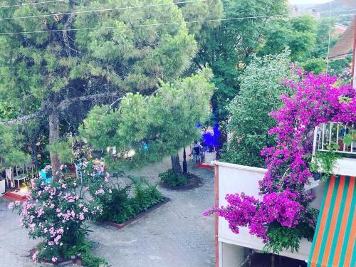 an overhead view of a garden with flowers and trees at Villa Ulyana Sarti - Ancient Greece in Center in Sarti