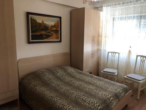 a bedroom with a bed and a painting on the wall at VIEW APARTMENT in Shkodër