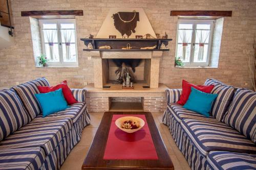 a living room with two couches and a fireplace at Villa Pavicini 2181 in Šegotići