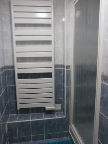 een douche met een glazen deur in de badkamer bij Meublé de tourisme L'Eau Vive classé 2 étoiles in Plombières-les-Bains