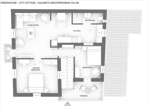 a floor plan of a house at Greenhouse - Kalamata Mediterranean Villas in Kalamata