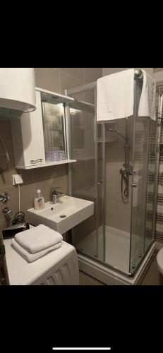 a bathroom with a shower and a sink at Smart Bijela in Bijela
