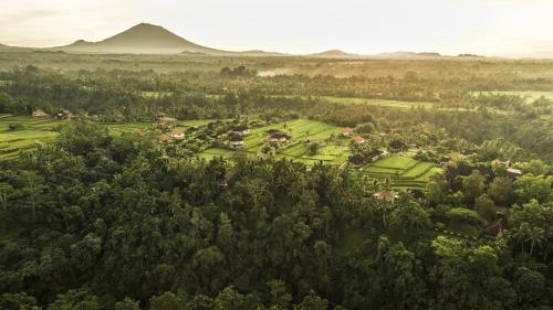 an aerial view of a village in the forest at COMO Uma Ubud in Ubud
