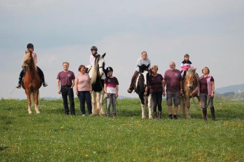 WaldburgにあるDesl´s little farmの野原にいる人々と馬の集団