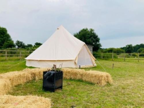 a large white tent in a field with hay at Twinkle Bell 1 in Bartley
