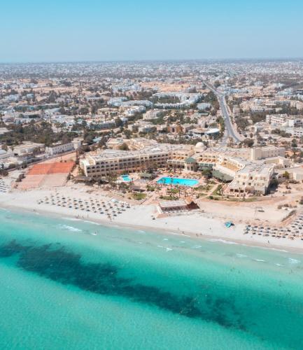 an aerial view of a beach and the ocean at Vincci Dar Midoun in Djerba