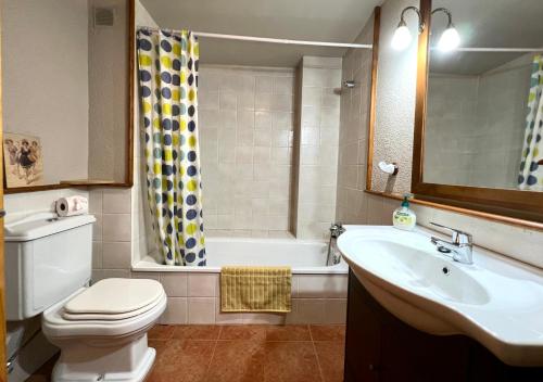 a bathroom with a toilet and a sink and a tub at Apartamento Raval in Rialp
