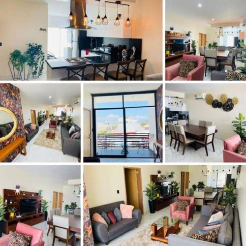 a collage of pictures of a living room and kitchen at HERMOSO DEPARTAMENTO A UNOS PASOS DE LA PLAYA in Mazatlán