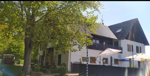 a white house with a tree in front of it at Aparthotel & Wohnung nur für Monteure am Norderteich in Horn-Bad Meinberg